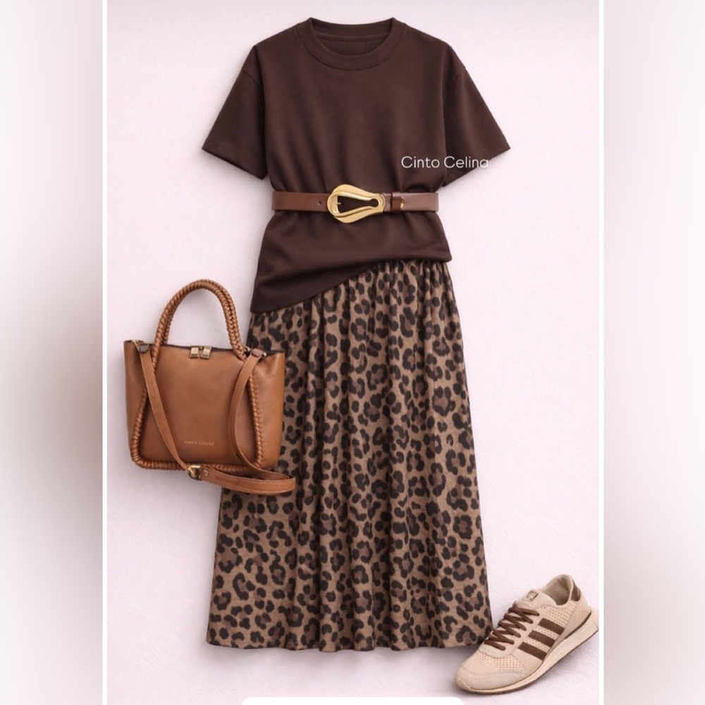Marled Brown Snake Print A-Line Skirt